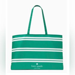 Brand new Kate Spade Large Green Striped Tote 15”x25”